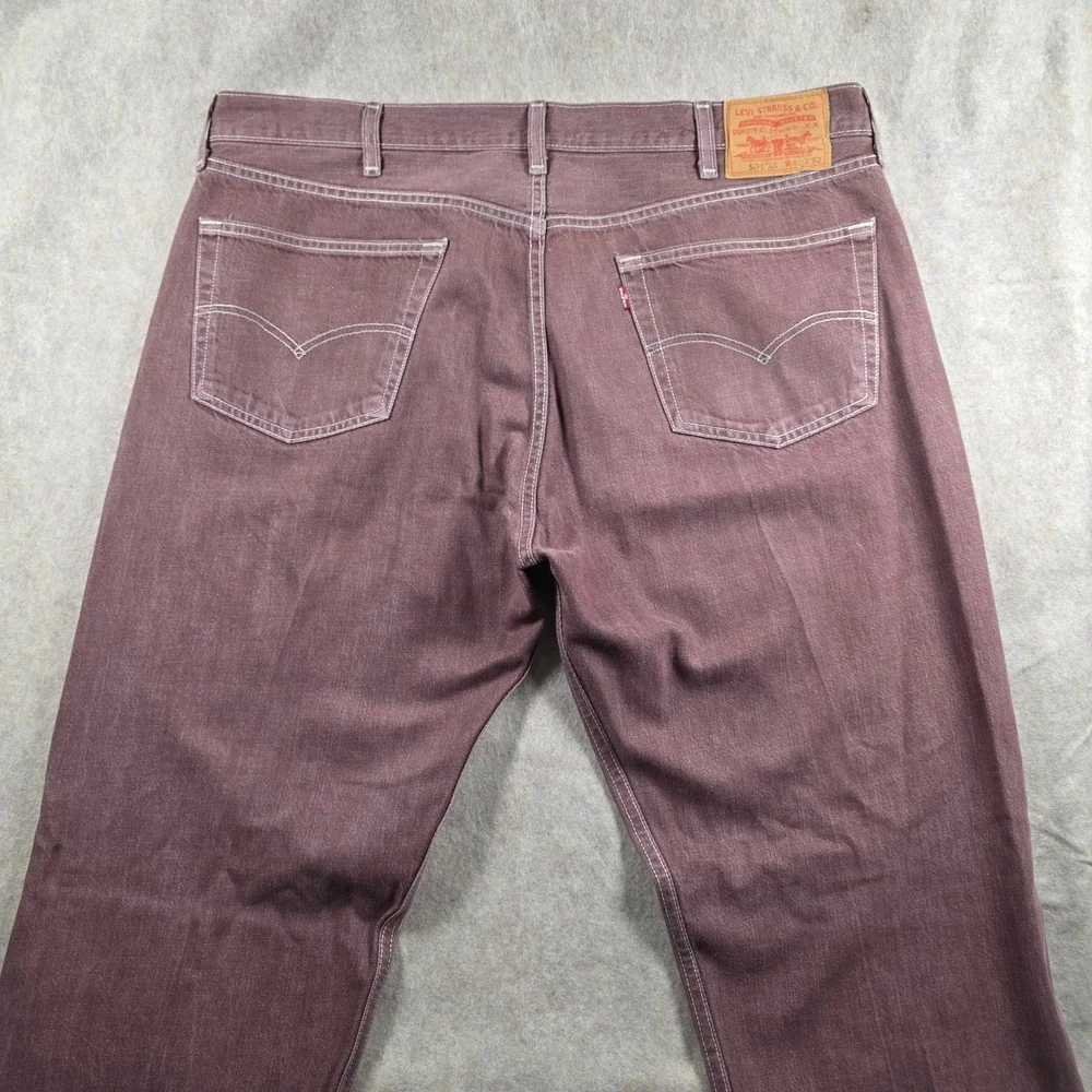 Levis 501 Original Fit Jeans Mens 42x32 Burgundy Red Brown Button Fly Denim
